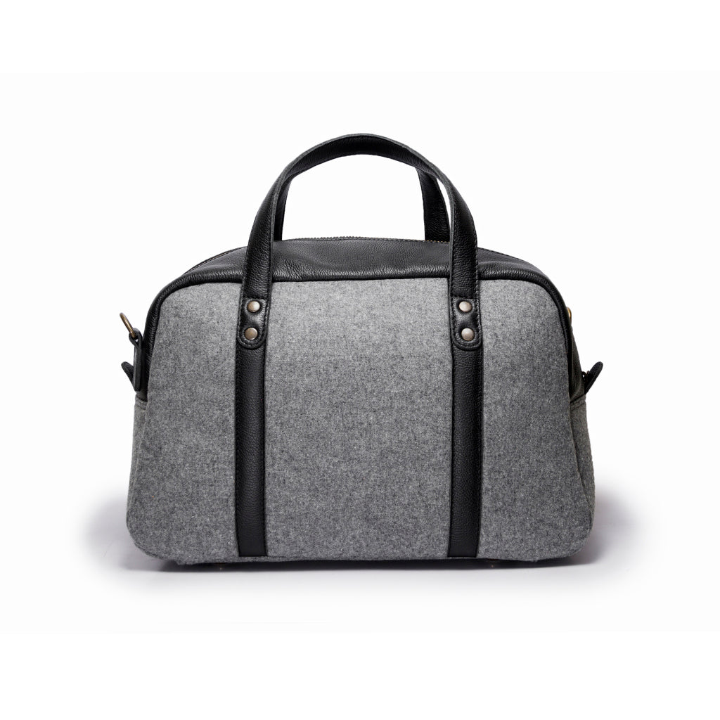 Grey online Wool and Leather Weekender Bag - gray jacquard wool with genuine leather